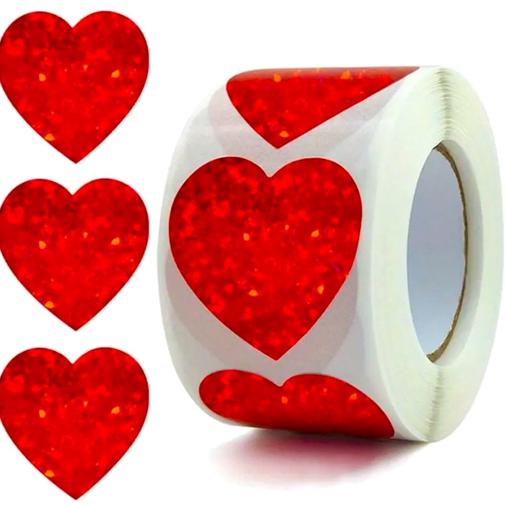 500 Glitter Hearts Sticker Roll